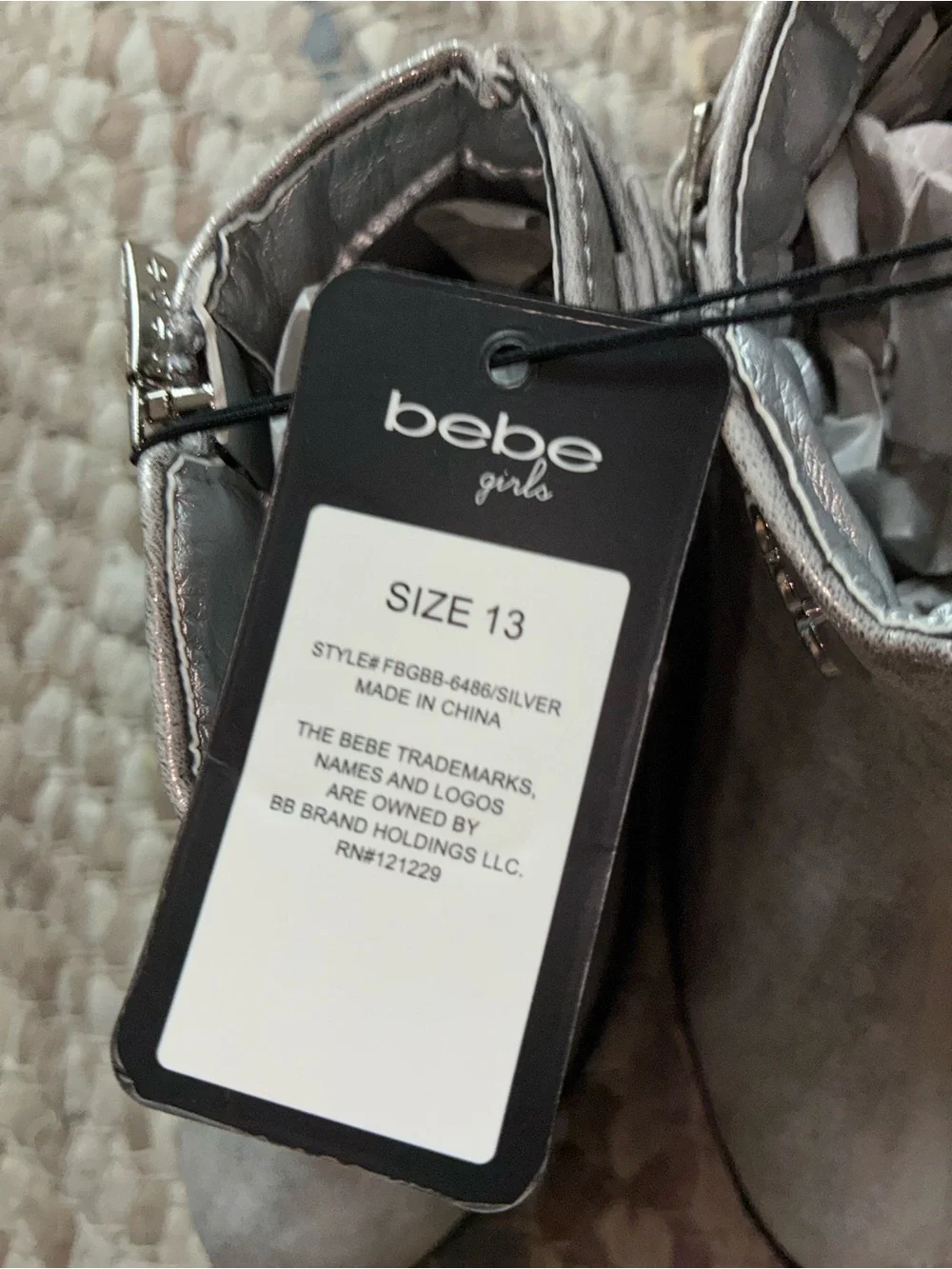 bebe Girls Metallic Silver Ankle Boots with Chain Accent